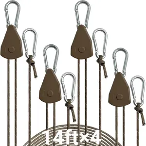 14ft Retractable Paracord Rope Tie Down Ratchet Strap Small Straps Mini Rope Cam Lock Tent Canopy Tie Down Adjustable Outdoor Windproof Tightener Tensioner Hanger Grow Light 4 Pack 1/8"
