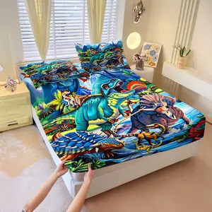 Cool Dinosaur Exclusive Theme Fitted Sheet Set, Ultra-soft Fitted Sheet Set, Breathable Sheets. A refined life starts with quality bedding, enhance your bedroom ambiance, no filling.