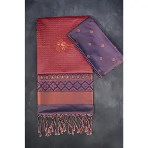 Brown Kanchipuram Semi-Silk Saree with Copper Zari