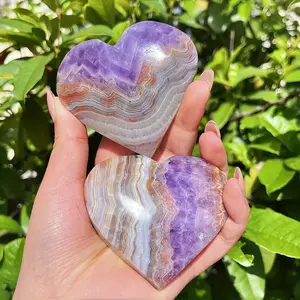 Natural Amethyst Lace Agate Polished Hearts Rocks Palm Stone Chakra Reiki Mineral Specimens Home Decoration Ornament