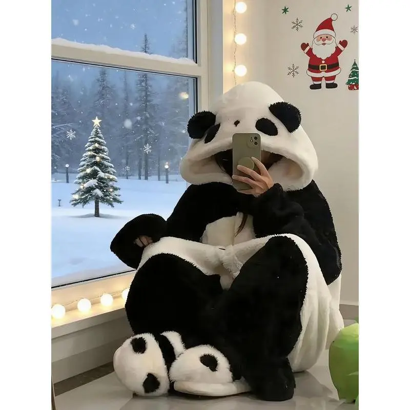 Women’s Ultra Soft Plush Panda Hooded Fleece Robe with 3D Ears & Paw Pockets Cozy Button-Down Long Pajama Coat for Home Gifts Festive Nightwear Women’s Ultra Soft Plush Panda Hooded Fleece Robe with 3D Ears & Paw Pockets Cozy Button-Down Long Pajama Coat for Home Gifts Festive Nightwear