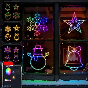 Christmas Window Lights Decorations, Christmas Window Silhouette Lights App Control Color Changing DIY Scene Mode Timer, 4Pack Snowflake Snow Man  Bell for Holiday Indoor Wall Door Decor
