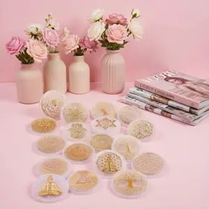 Natural Crystal Clear Quartz Gold Sacred Geometry Disc - Chakra Flower of Life Meditation Energy Plate, Crystals Healing Desk Decor Accessory