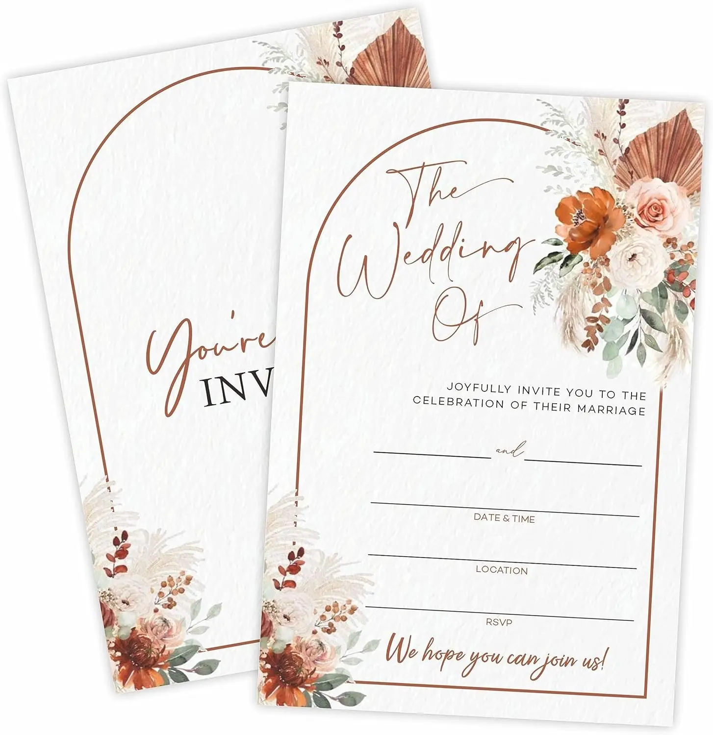 TPYEN Watercolor Wedding Invitations - Floral Arch - 25 Wedding Invites With Envelopes, Double-Sided Fill In Style Invites For Mr & Mrs Celebration, Party Favor And Supplies - A08