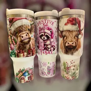 Christmas Animal Tumbler - Portable Insulated Cup - Drinkware holiday cups Stainless Steel Water Cup with Straw Flasks Plastic