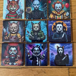2x2 Horror Cat Magnets Set of 9 - Unique Collection Featuring Iconic Characters- Halloween Themed