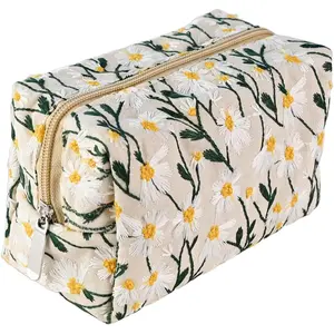 Makeup Bag, Flower Floral Daisy  Bag for Women, Large Capacity Toiletry Bag,Zipper Pouch, Portable Travel Accessories Storage