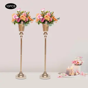 77.5cm Gold Electroplated Iron Flower Holders 10Pcs European Vintage for Wedding Home Cafe Valentine's Day Decor