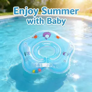 2026 Newborn Swim Neck Float, Anti-Choking, Anti-Tip, Dual Airbag Design, Adjustable Size, Cartoon Ocean Print, Bath Safety Toy, Swimming Accessories