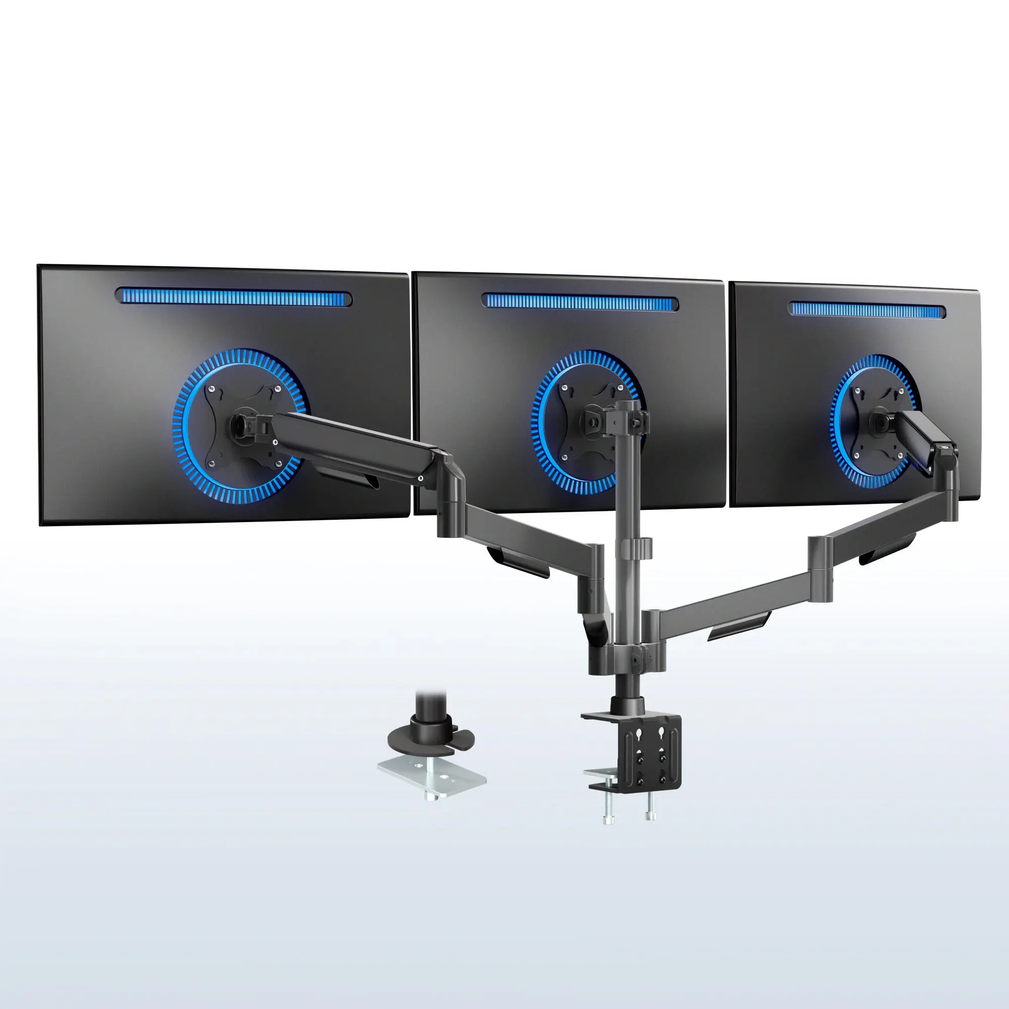 Office Furniture Triple Monitor Desk Mount - 2 Metal Arms, 1 Fixed Base, Supports 17"-27" Screens, Requires Setup, Supports Screens