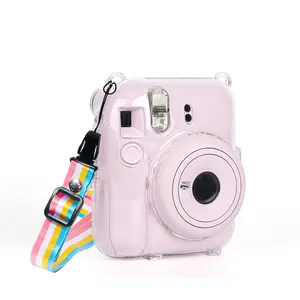 For Fujifilm Instax Mini 12 Transparent Camera Cover, Crystal Camera Case with Adjustable Rainbow Shoulder Strap for Fujifilm Instax Mini 12