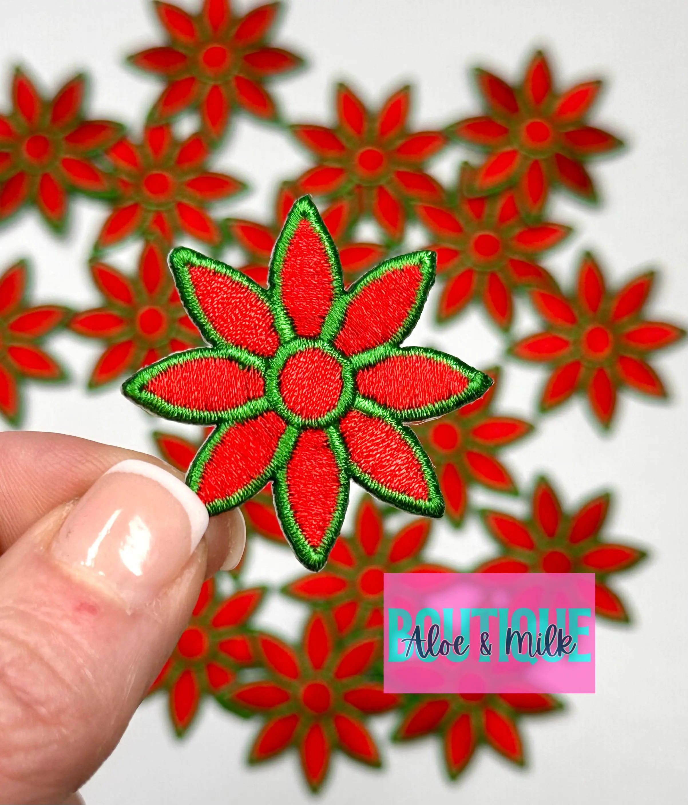Christmas Flower patch, poinsettia, poinsettia patch, vintage patches, vintage christmas, christmas patches