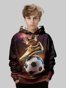 Boys' 3D Wolf Print Hoodie Sweatshirt, Long Sleeve Casual Pullover, Spring & Fall Outdoor Sports Wear, Durable Fabric