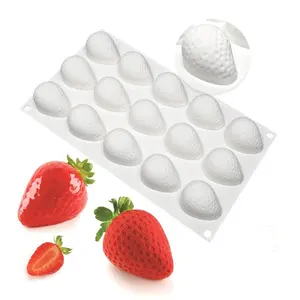 15-Piece Strawberry Mousse Cake Mold Set, Realistic Fruit Silicone Chocolate Pudding Desserts DIY Candle Wax Molds, Perfect for Baking & Crafting