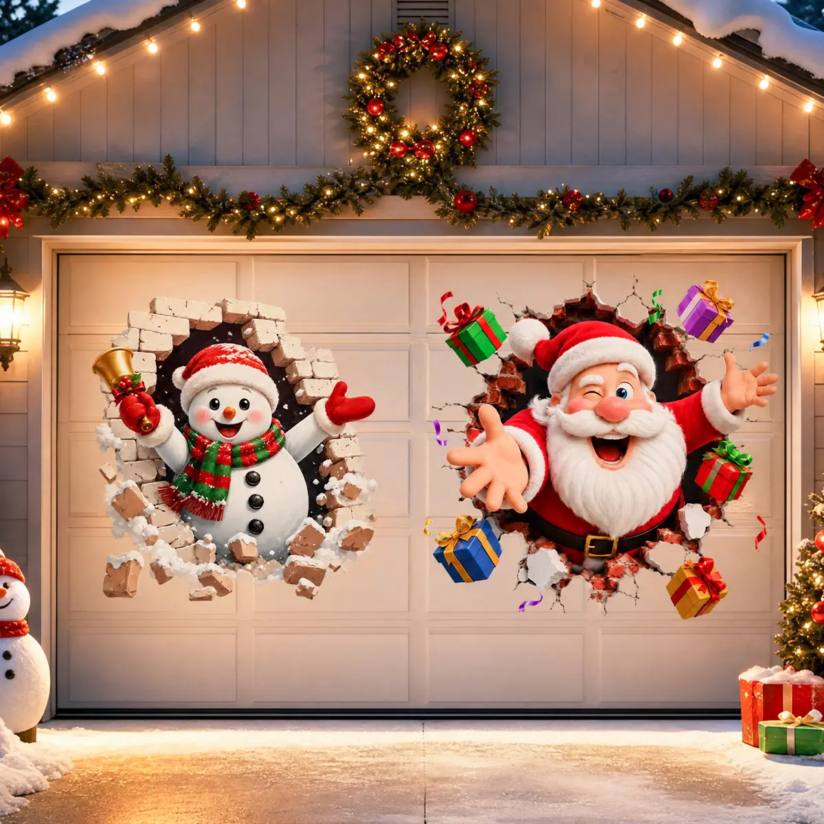 3PCS Christmas Wall Static Cling Stickers with Nano Glue Dots, Festive Break-Through Design, Easy Install Holiday Decorations for Living Room, Versatile for Wall/Window Home Use