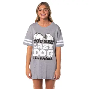 Peanuts Women's Lazy Dog Snoopy Nightgown Pajama Shirt Dress For Adults