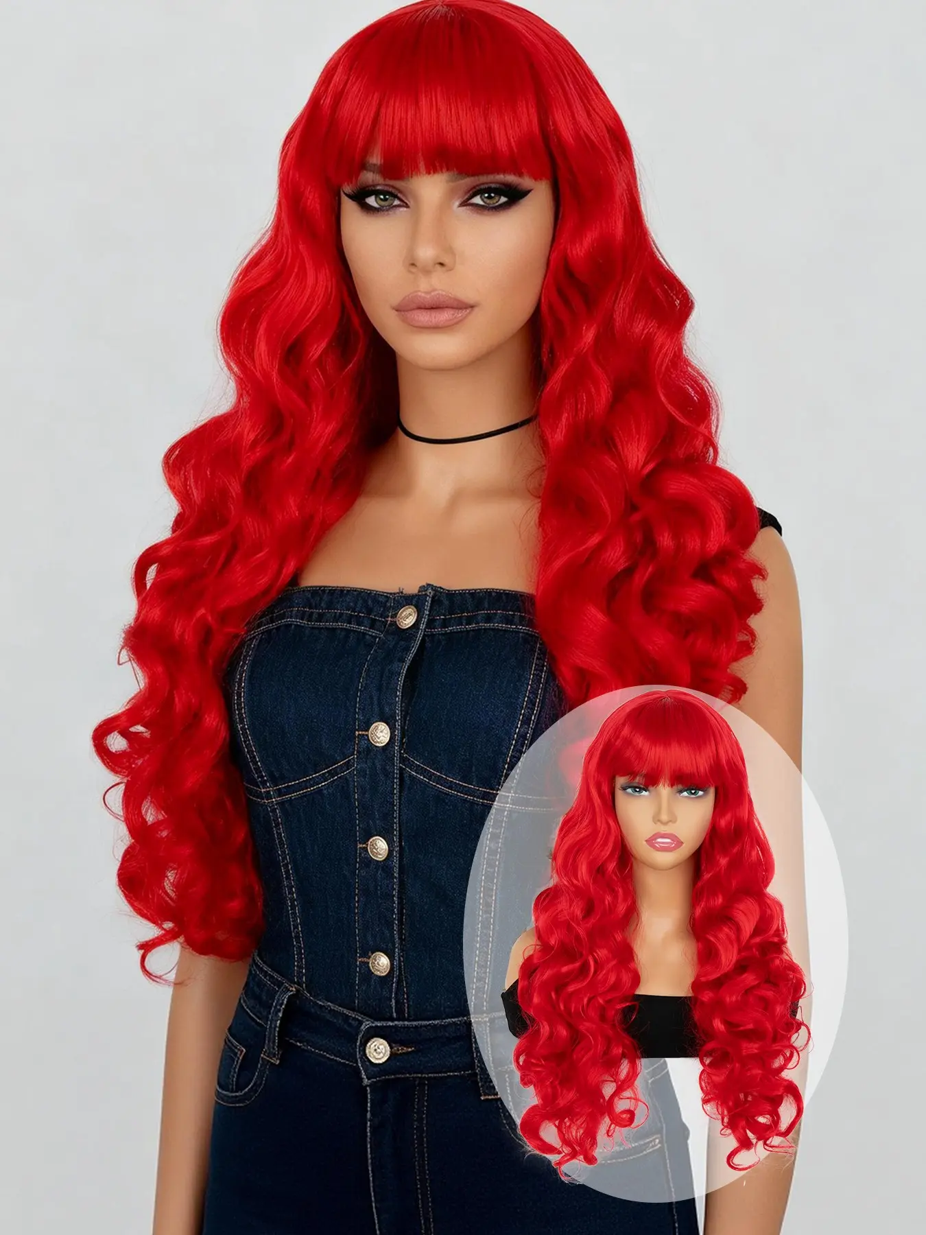 lehanhair 24 Inch Wavy Wig with Bangs, Natural Look, Heat-Resistant Synthetic Fiber, Long Wavy Hair for Women, Halloween Party Use Synthetic Material Wigs, Wave With Bangs