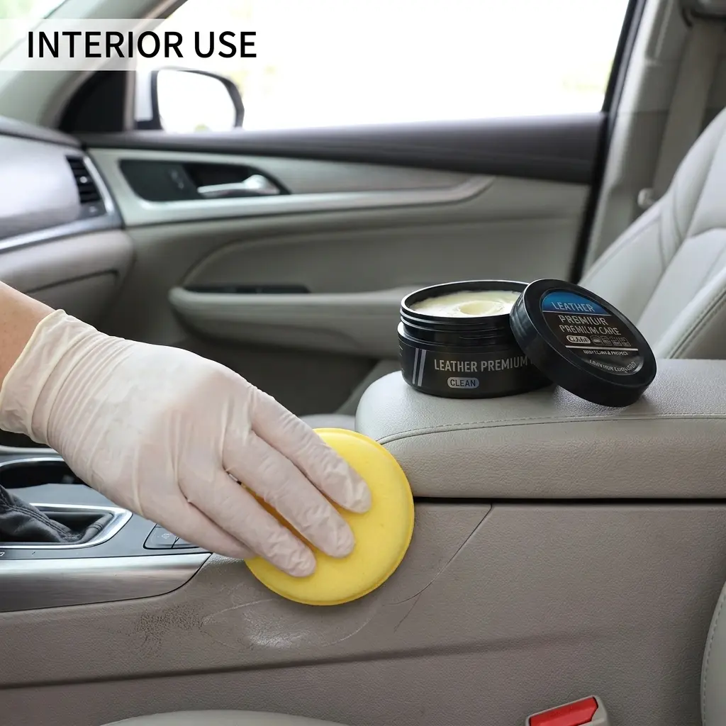 Car Interior Leather Cleaner Cream, No-Rinse Care Paste for Seats, Steering Wheels & Door Panels, 120g Leather Care Cleaning Cream with Sponge, Car Interior Cleaner for Seats, Dashboards & Trim,Multi-Surface Leather Care Cream, Car Seat & Dashboard