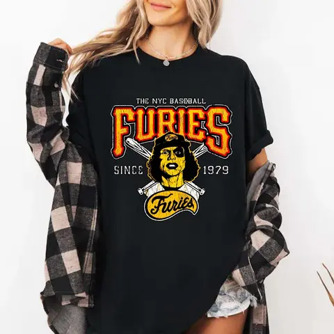 Women's 1979 The Warriors Furies Cult Film Vintage Graphic Tee Top - NYC Baseball, Baggy Loose Fit Cotton Tshirt, Casual Day Streetwear Apparel, Comfortable USA-Made Pullover