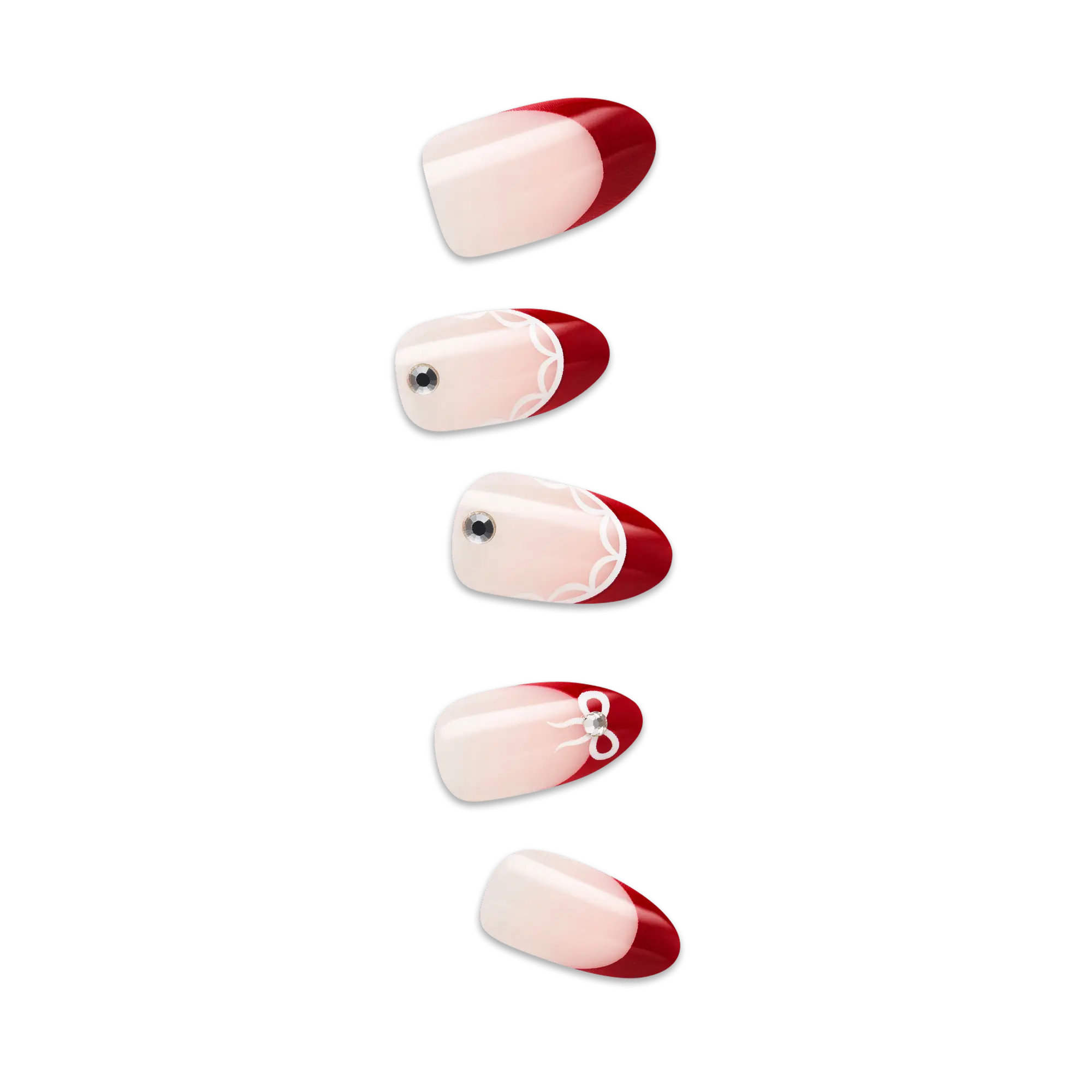 Impress Design No Glue Fake Press On Nails - Buzz | French Design, Red, Medium, Almond, Manicure