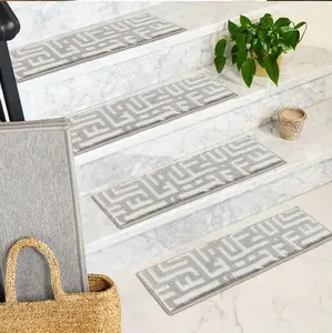 Water Oak - Low Pile Gray/White Authentic Turkish Carpet Stair Tread Rugs Premium Quality Non Slip
