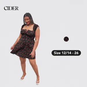 Cider [size 12/14-26] Rose Square Neck Ruffle Mini Dress Curve & Plus, Casual Womenswear
