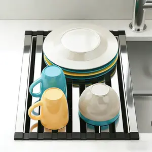 Stainless Steel Over-The-Sink Dish Drying Rack, Collapsible & Non-Slip Design, Rust-Resistant & Heat-Resistant, Easy to Clean, 17.7x12.8in