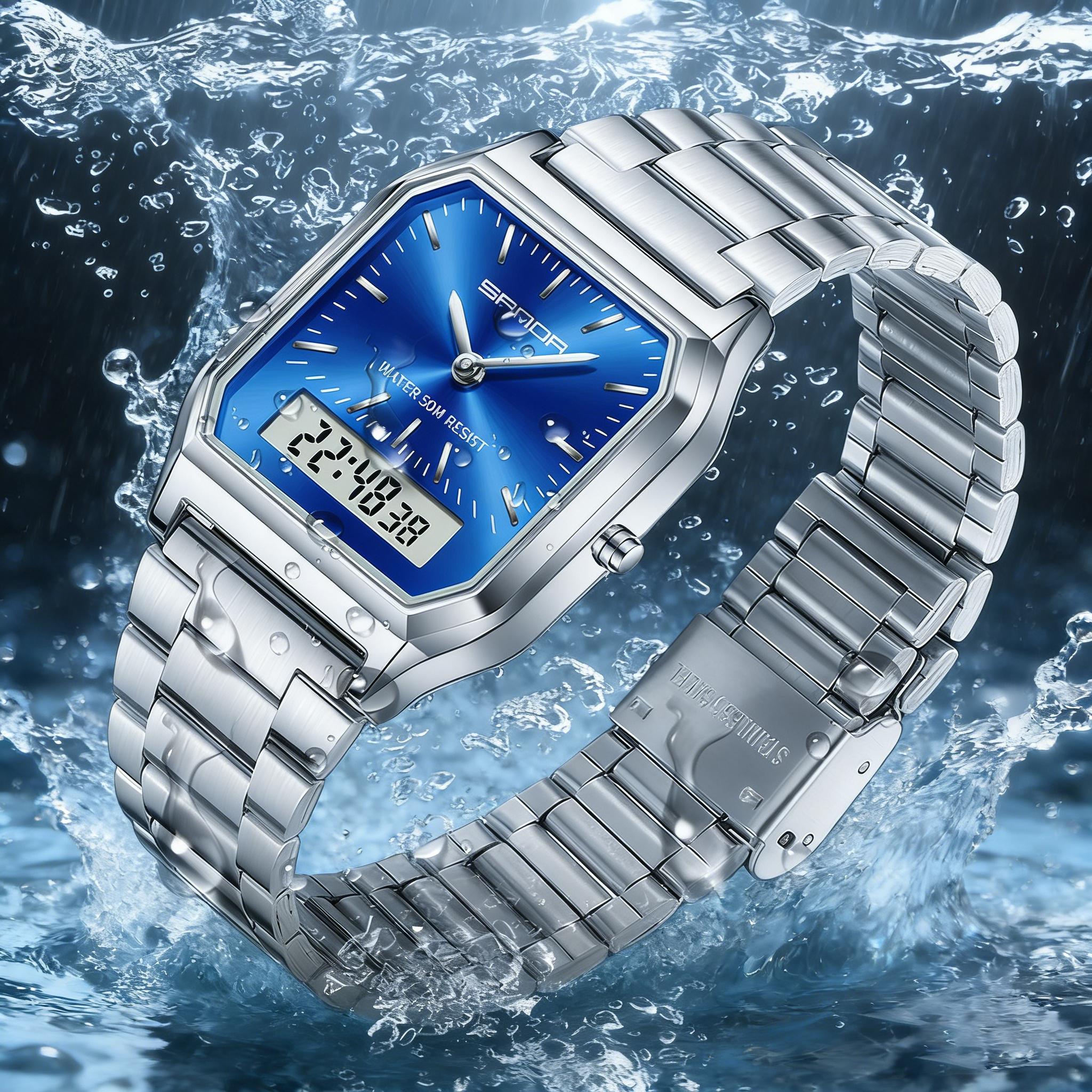 Stainless Steel Digital Sports Watch With Led Dual Display Unisex Water Resistant Quartz Wristwatch