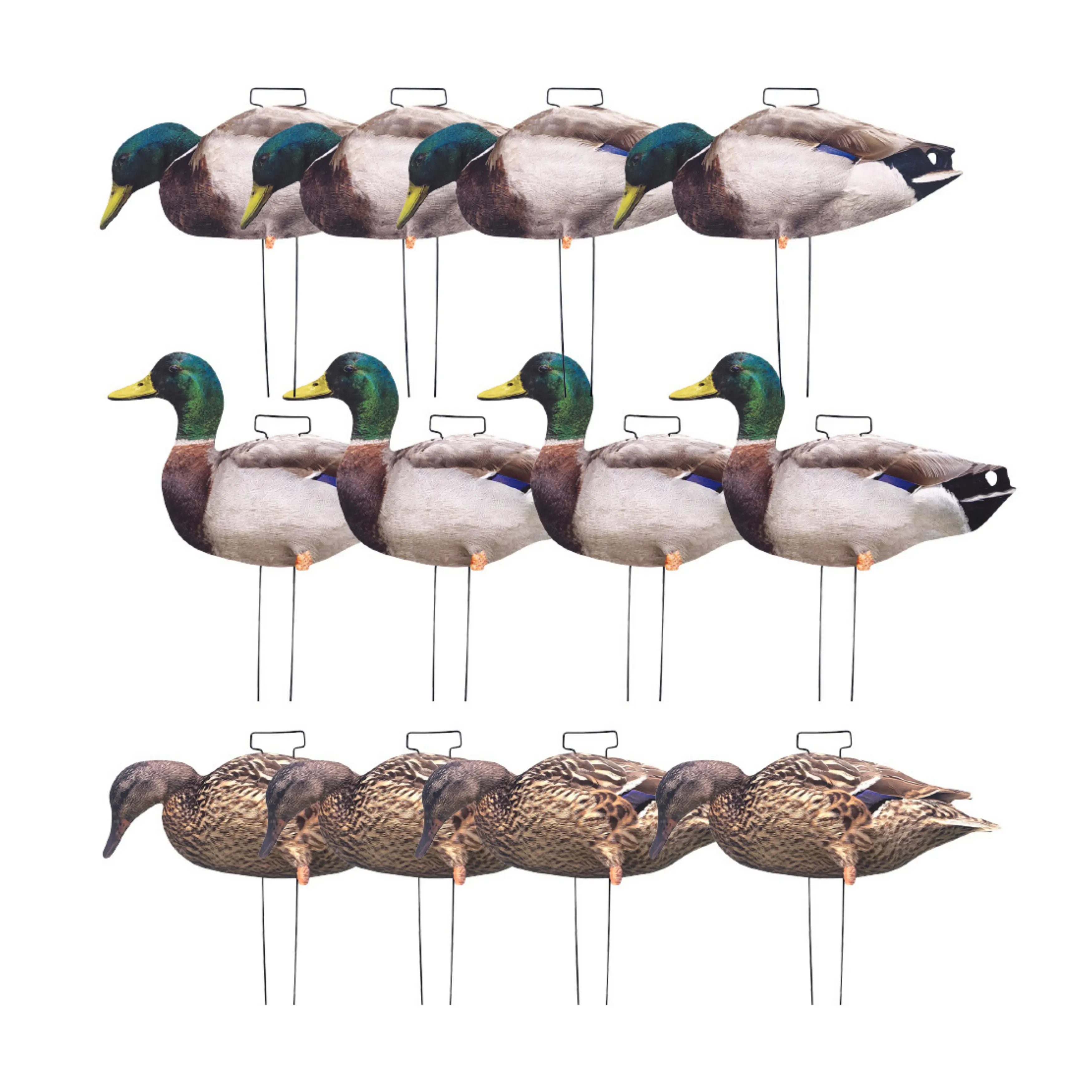 HuntEmUp Duck Silhouette Decoys | Flocked & Classic Matte Options | 12-Pack Duck Hunting Decoys with Heavy-Duty Ground Stakes