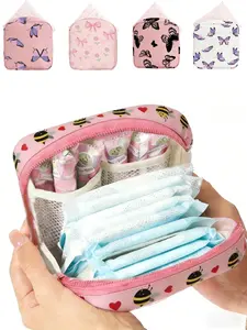 Bee and Butterfly Pattern Sanitary Pad Storage Bag, Multi-Functional Travel Organizer, Toiletry and Cosmetic Pouch, Makeup Storage Bag for Women, Handheld Cosmetic Pouch