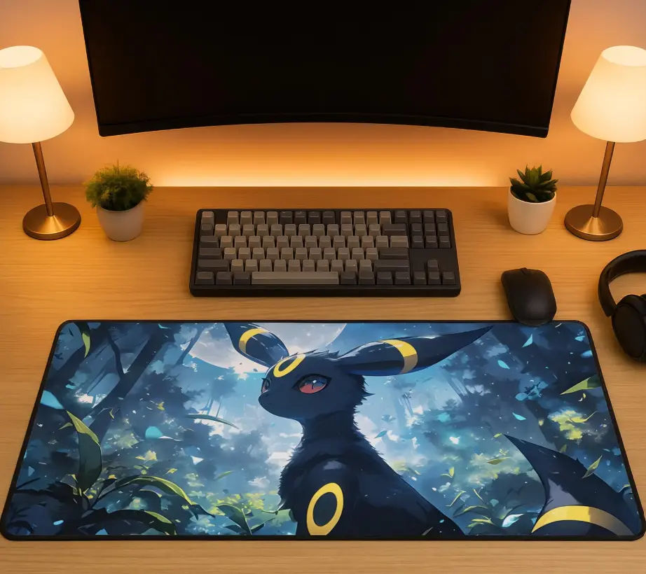 Umbreon Moonlight Mouse Pad, Umbreon Mousepad, Dark Desk Mat, Moonlit Anime Desk Setup, Purple Night Desk Decor, Gamer Gift