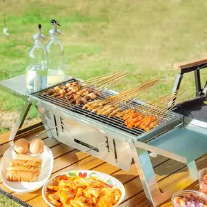 Outdoor Charcoal Portable Barbecue Grill, Stainless Steel Household Small Grill, Quick Folding Portable Design Carbon Grill Skewer Grill
