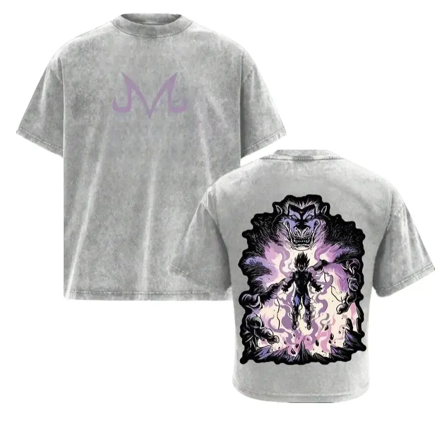 Majin  Vintage UnisexOversize Anime Manga Acid WashedHeavyweight Cotton T-Shirt, Graphictee,Anime Merch Fan, Outfits Men