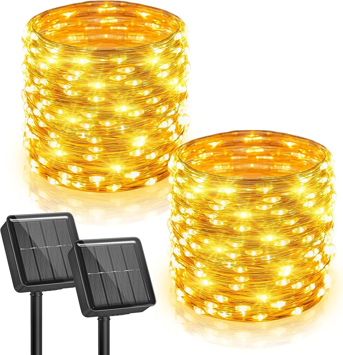 2 Pack Solar Fairy Lights, Total 66Ft 200 LED Solar String Lights Outdoor Waterproof with 8 Modes, Twinkle Lights for Outside Patio Yard Tree Party Wedding DIY Christmas Decor (Warm White)