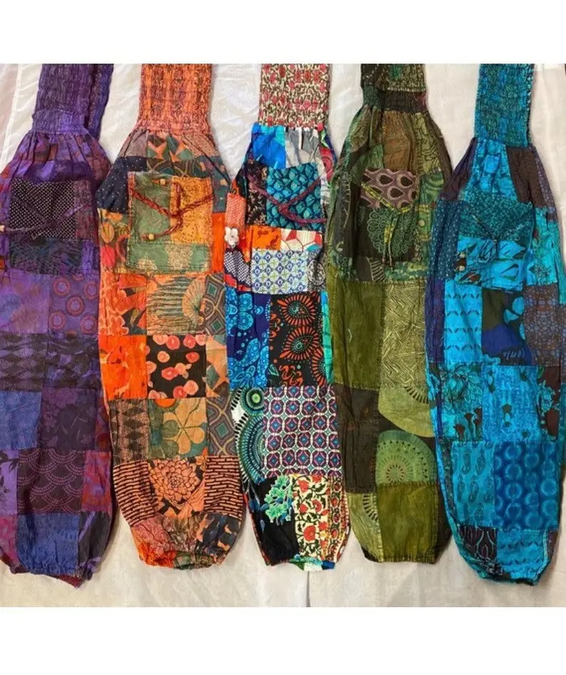Patchwork Harem Pants with Pockets, Boho Hippie Cotton Pants, Women’s and mens Summer Lightweight Pants, Festival Pants
