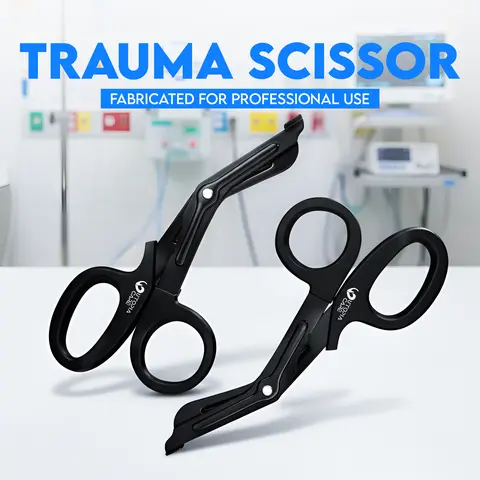 Utopia Care 2-Pack Stainless Steel Medical Cutting Tools, Portable Black EMT Trauma Shears with Heavy-Duty Performance, Large Finger Openings, Fluoride-Coated Blades, Leather & Gauze Compatibility for First Responders,Professional-grade,thinning sheers,