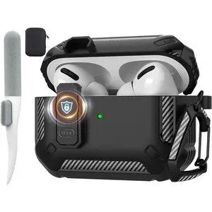 Maxjoy for AirPods Pro 2nd/1st Case with Lock,Shockproof Protective Cover with Cleaning Kit & Keychain, for AirPods Pro 2nd Gen (2023/2022) & 1st Gen (2019),Black