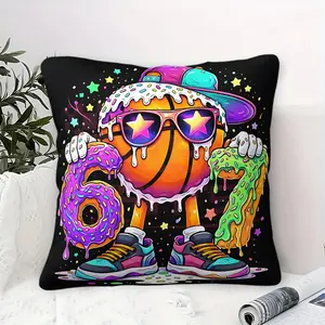 Street-Style Sweet and Cool Themed Throw Pillow with Inner Cushion, 45cm Square, Zipper Closure, Basketball, Donut and Number 67 Print Pattern Throw Pillow,Soft Comfortable Decor for Bedroom & Sofa,Trendy Soft Furnishings