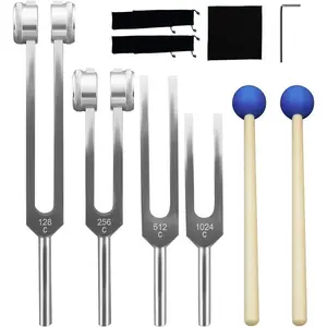 Alloy Tuning Fork Set, 4 Tuning Forks & 2 Rubber Mallets & 4 Black Protective Bags, 128Hz 256Hz 512Hz 1024Hz Tuning Forks for Sound Yoga Meditation Relaxation