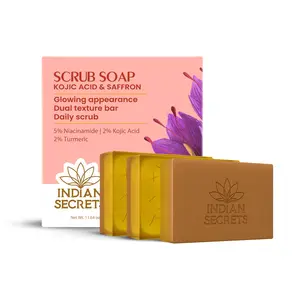 Indian Secrets Scrub Soap Kojic Acid & Saffron (Pack of 3)