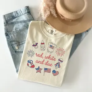 Comfort Colors Red White And Due Shirt Fourth of July Pregnancy Announcement Tee Patriotic Maternity TShirt Baby Due July 4th Outfit - AMBER