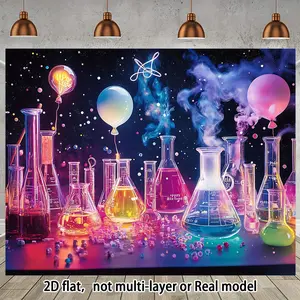 1pc Vibrant Science Lab Birthday Party Banner - 2D Flat Polyester Photo Booth Decor with Test Tubes, Balloons & Confetti for Indoor/Outdoor Celebrations, Cake Table & Outdoor Party Supplies, Birthday Party Decorations Ornaments White
