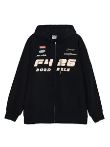 F426 Official Store Streetwear Loose-Fit Racing Hooded Sweatshirt Jacket with Small Logo