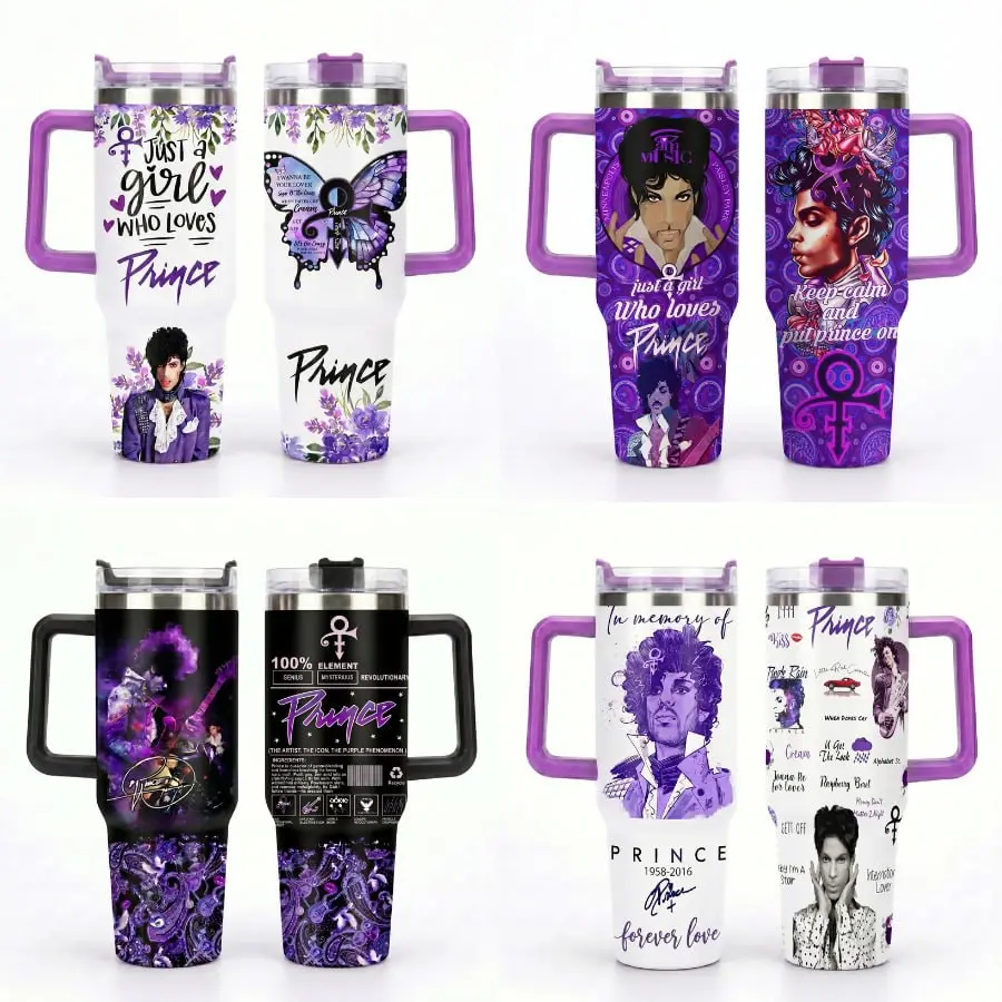 Prince 40oz-30oz Tumbler With Handle, Prince Purple Rain Travel Mug, Prince Fan Gift, Prince Memorial Tumbler, Prince Music Legend Stainless Steel Cup
