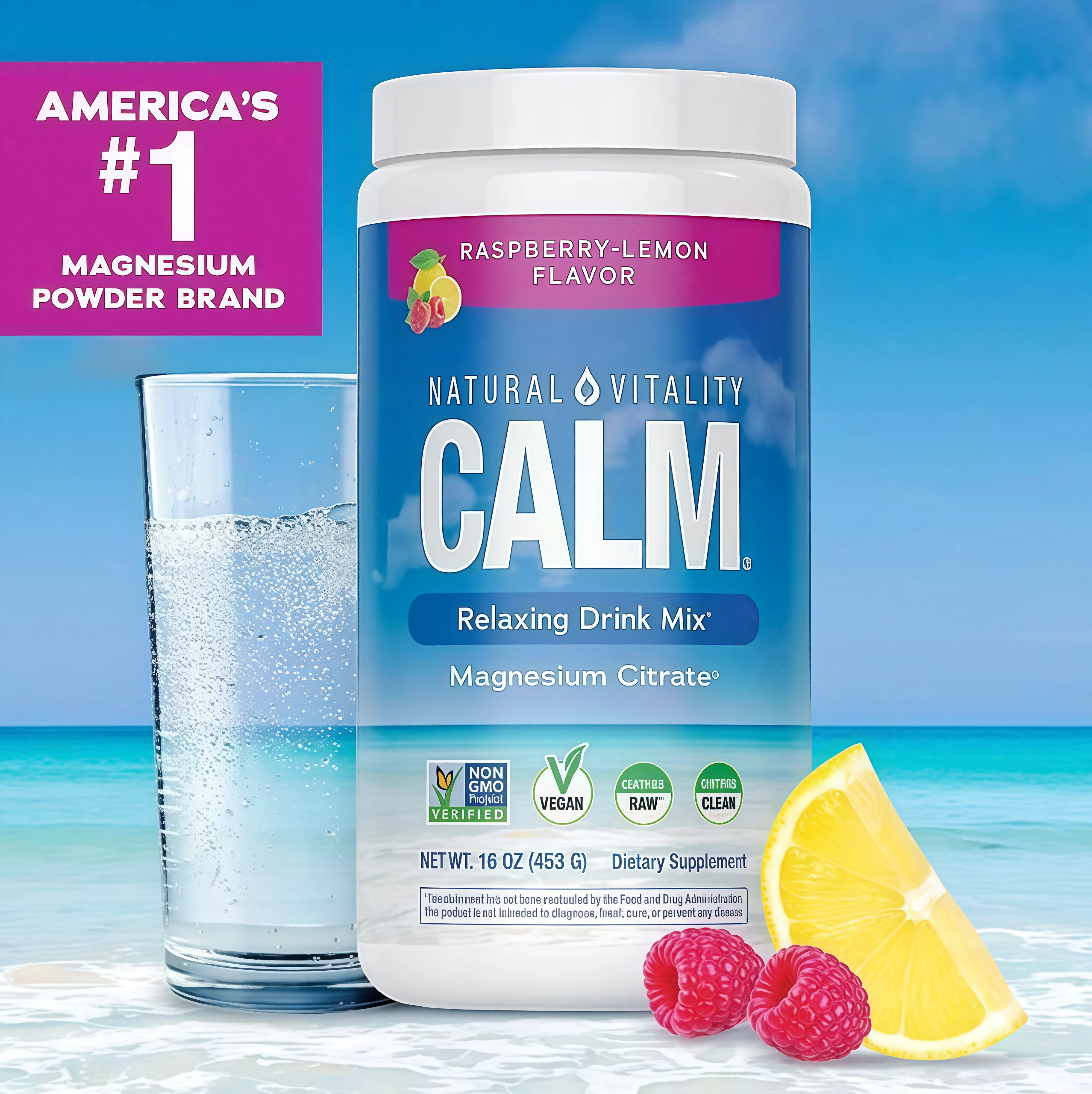 MaxCalm Relaxing Drink Mix SE- Anti Stress Drink Mix - With Ionic Magnesium Citrate + Glycinate - Raspberry Lemon Flavor - 16 oz (453 g) - 113 Servings