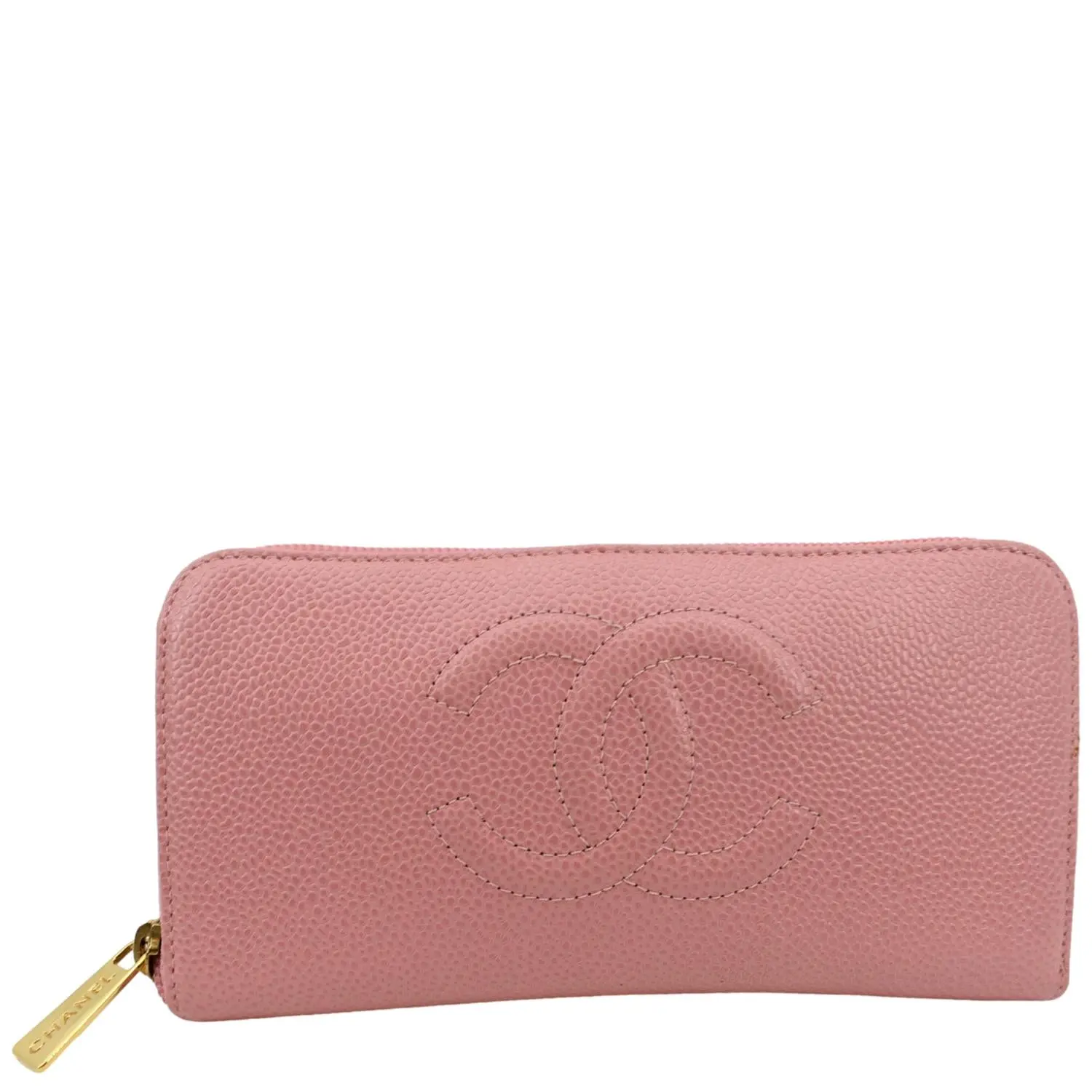 Pre-owned CHANEL Leather Clutches & Wristlets CC Timeless Zip Around Wallet Pink