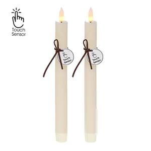 Set of 2 Smart Touch LED Taper Candles | Ivory Real Wax Flameless Window Candles, Battery Operated Warm Light 3D Wick | Faux Candlesticks for Dining Table, Wedding, Christmas Decor (0.79" x 9.65")