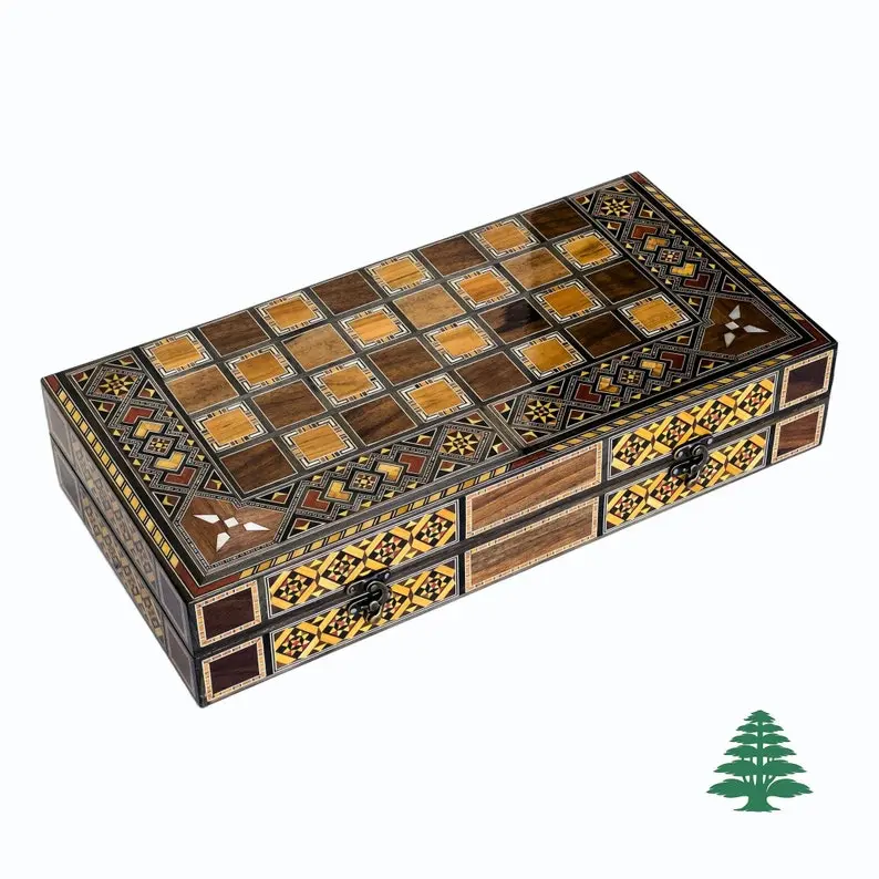 Backgammon Board - Lebanese Handmade Backgammon Game Chess Set - Vintage & Antique Design from Lebanon - Checkers Personalizable
