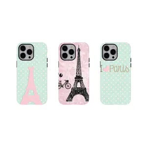 [No magnetic]  Paris Eiffel Tower Phone Case,Pastel Polka Dot Coquette Aesthetic durable phone Cover,for iPhone 17 16 15 14 13 12 11 8 7 for Samsung Series,Shockproof Protective Dual-Layer design phone case,trending phone Cover,perfect gift for girl