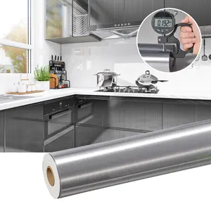 1 Roll Silver Color Brushed Imitation Metal Film Sticker, Self-Adhesive Waterproof Cabinet Renovation Wallpaper, Suitable for Kitchen Living Room Bathroom Decoration